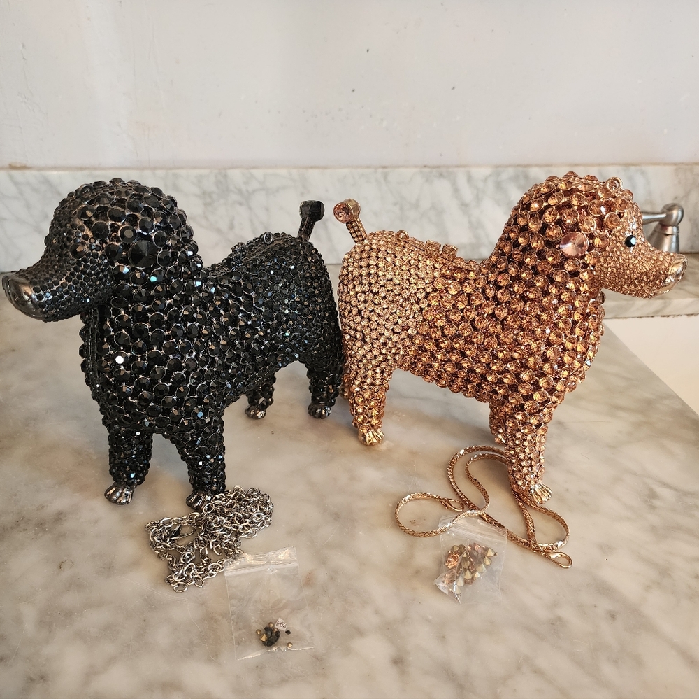 Elegant Black and Gold Poodle Clutch Bags